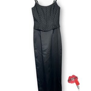 Y2K Jessica McClintock Gunne Sax Dress Women Jr 7 Black Satin Corset Formal Gown